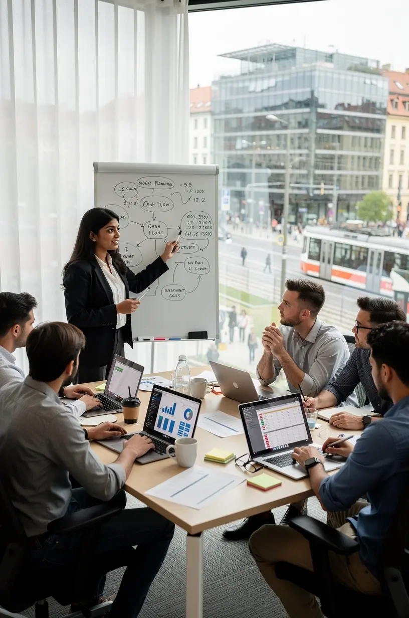Fotografie profesionála radícího klientovi o správě dluhů a úspor.