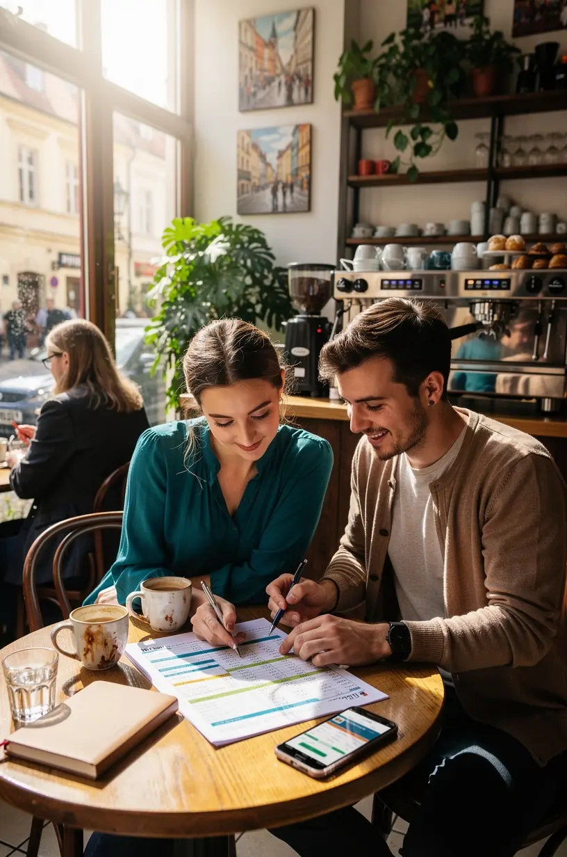 Ilustrace přehledné tabulky rozpočtu s rozdělením příjmů a výdajů.
