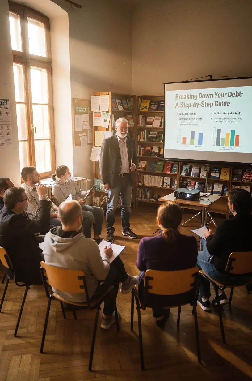 Ilustrace osoby plánující rozpočet s grafy a kalkulačkou na stole.